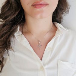 Photo of worn Gothic Cross Pendant in White Gold with Rubies