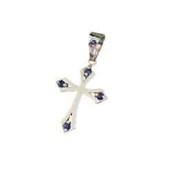 Ciondolo Croce Gotica in Oro Bianco con Zaffiri Blu