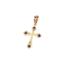 Gothic Cross Pendant in Yellow Gold with Blue Sapphires