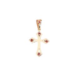 Gothic Cross Pendant in Yellow Gold with Rubies