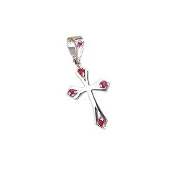 Gothic Cross Pendant in White Gold with Rubies