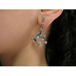 Photo of worn Queen Earrings with Aquamarine and Diamond Pendant