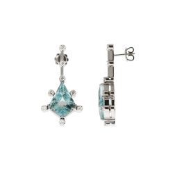 Queen Earrings with Aquamarine and Diamond Pendant