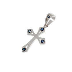 Gothic Cross Pendant in White Gold with Blue Sapphires