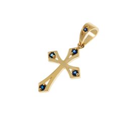 Gothic Cross Pendant in Yellow Gold with Blue Sapphires