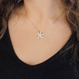 Starfish Pendant with Diamonds in White Gold Photo of worn