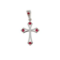 Gothic Cross Pendant in White Gold with Rubies