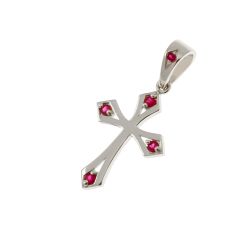 Gothic Cross Pendant in White Gold with Rubies