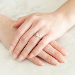 Photo of worn Squared Contoured Solitaire Ring Diamond 0.50ct