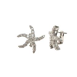 Starfish Earrings with Diamonds in White Gold - Clips Closure