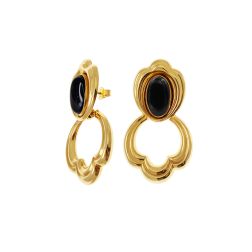"The Birth of Venus" Yellow Gold Earrings with Onyx Stones