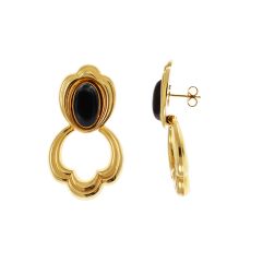 "The Birth of Venus" Yellow Gold Earrings with Onyx Stones