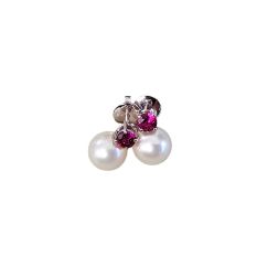 8.5mm Freshwater Pearl Earrings with 4mm Rhodolite