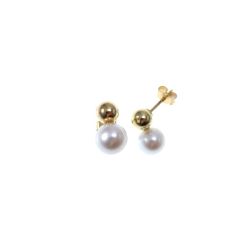 5mm Sphere Earrings in Yellow Gold and 6.50mm Pearl