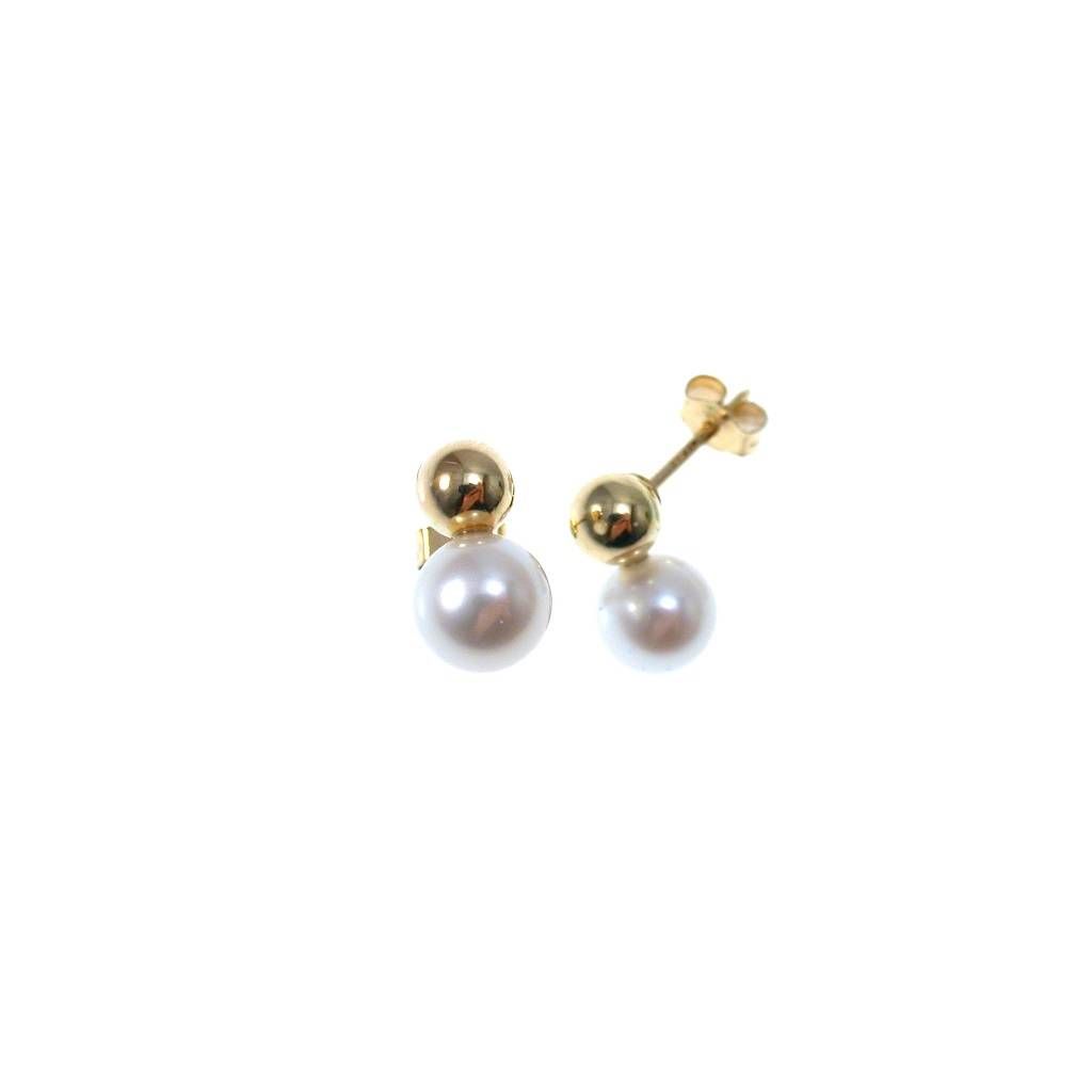 5mm Sphere Earrings in Yellow Gold and 6.50mm Pearl