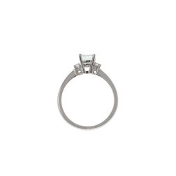 Anello Solitario Acquamarina Ottagonale 7x5mm e 2 Diamanti in Oro Bianco