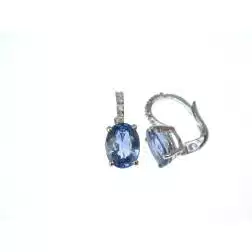Orecchini con Zaffiro Blu Ovale 8x6mm e Barretta Diamanti