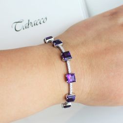 Bracciale Tennis Ametiste Quadrate e 50 Diamanti foto indossata