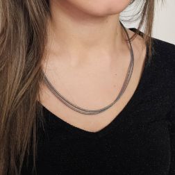 52cm Double Thread Necklace in Waxed Cotton, Denim and Gold with Yellow Gold Ends and Clasp