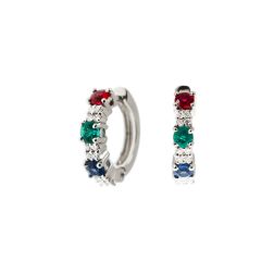 Round Hoops with Ruby Emerald and Sapphire Diamonds