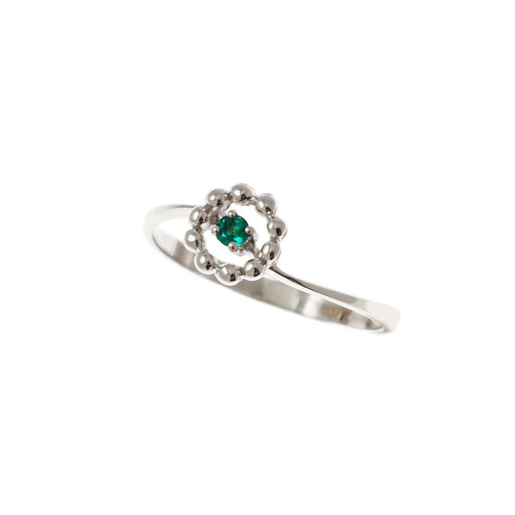 Easy Flower Emerald White Gold Solitaire Ring
