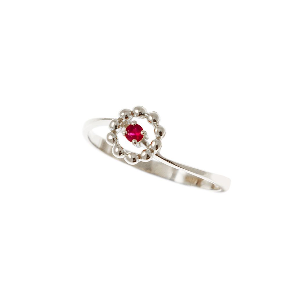 Easy Flower Ruby White Gold Solitaire Ring