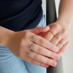 Photo of worn Easy Square Gold Solitaire Ring