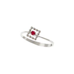 Anello Solitario Easy Square Rubino Oro Bianco