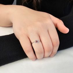 Photo of worn Easy Square Ruby White Gold Solitaire Ring