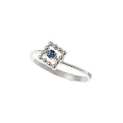 Easy Square Blue Sapphire White Gold Solitaire Ring