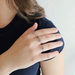 Photo of worn Easy Square Gold Solitaire Ring