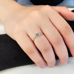 Photo of worn Easy Square Emerald White Gold Solitaire Ring