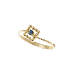 Easy Square Blue Sapphire Yellow Gold Solitaire Ring