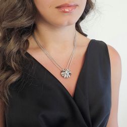 Photo of worn Blossom Necklace in 18kt White Gold with Diamonds
