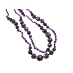 Collana Lunga Ametista Laccio 160cm Sfere Sfaccettate scalare 15.5mm a 10mm e lucide da 6mm