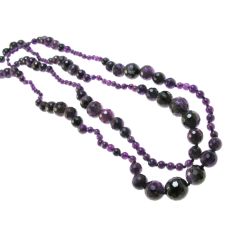 Collana Lunga Ametista Laccio 160cm Sfere Sfaccettate scalare 15.5mm a 10mm e lucide da 6mm