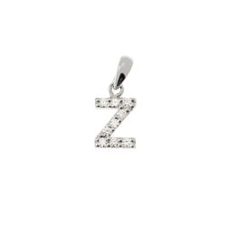 Initial Letter "Z" Pendant with Diamonds in 18kt White Gold