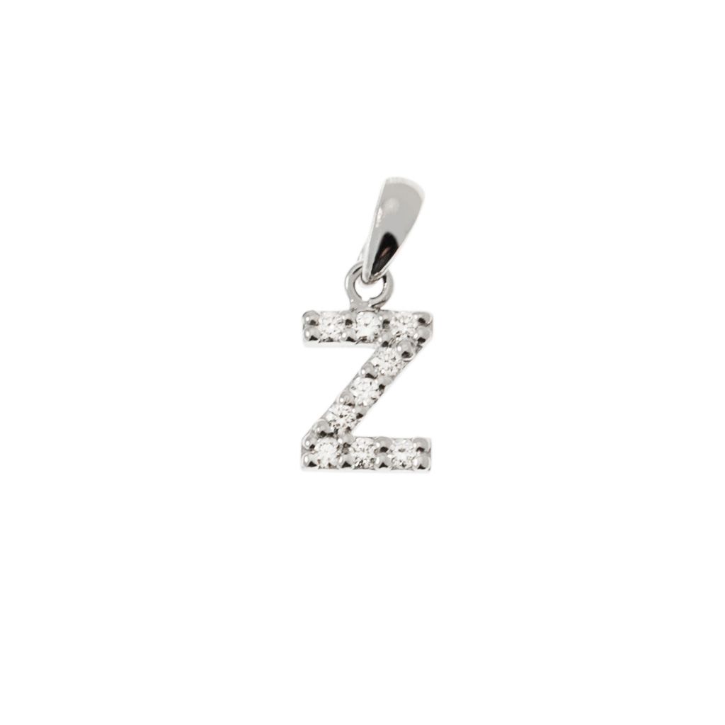 Initial Letter "Z" Pendant with Diamonds in 18kt White Gold