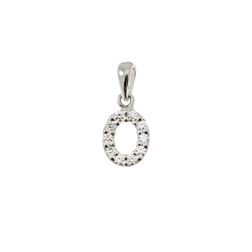 Ciondolo Lettera Iniziale "O" con Diamanti in Oro Bianco 18kt