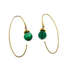 Orecchini Pendenti in Oro Giallo con Sfere di Agata Verde