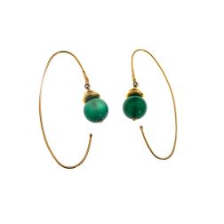 Yellow Gold Dangle Earrings with Green Agate Beads