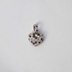 Ciondolo Cuore Bombato Pavè Diamanti e Pietre Colore