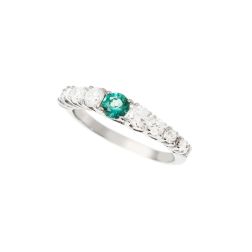 Veretta Scalare Solitaire Ring with Emerald and Diamonds in White Gold - italian Size 12
