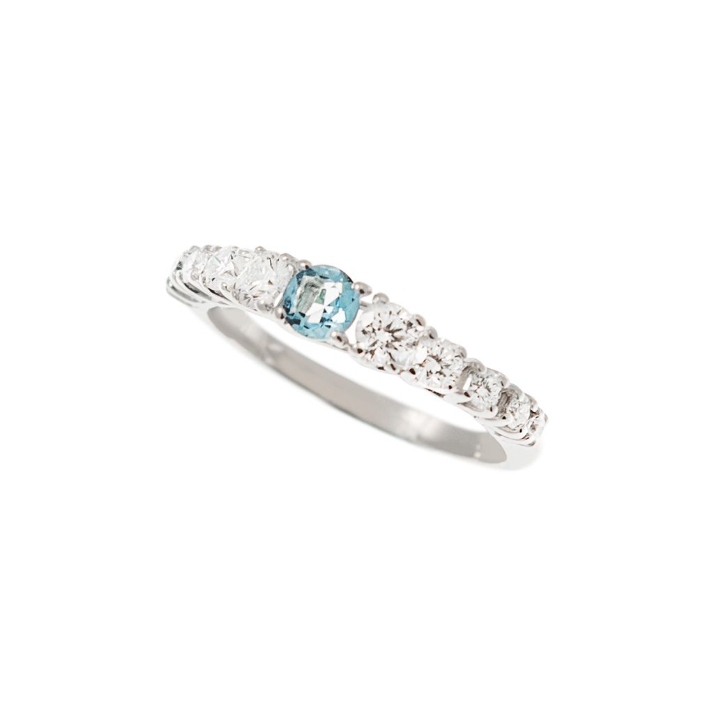 Veretta Scalare Solitaire Ring with Aquamarine and Diamonds in White Gold - italian Size 14