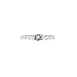 Veretta Scalare Solitaire Ring with Aquamarine and Diamonds in White Gold - italian Size 14