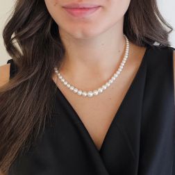 photo of worn Scaled Pearl Necklace 9.7mm - 3.3mm - White Gold Lobster Clasp