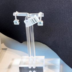 Square Aquamarine 7x7mm and Diamond bar Earrings