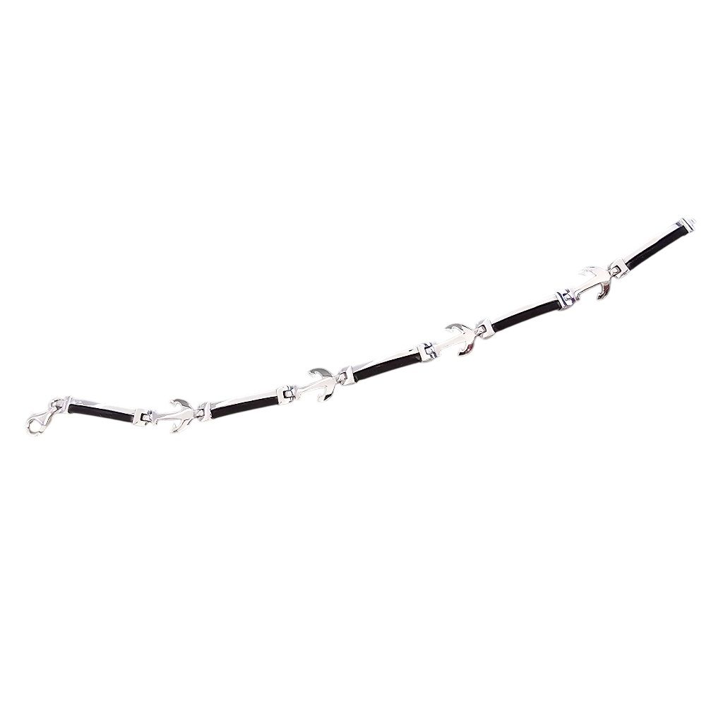 Segmented White Gold and Natural Rubber Bracelet with Anchors