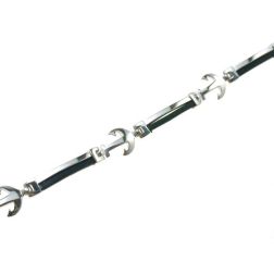 Segmented White Gold and Natural Rubber Bracelet with Anchors