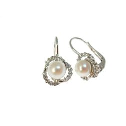 Rosée Classic Hook earrings with Freshwater pearl and Zircons